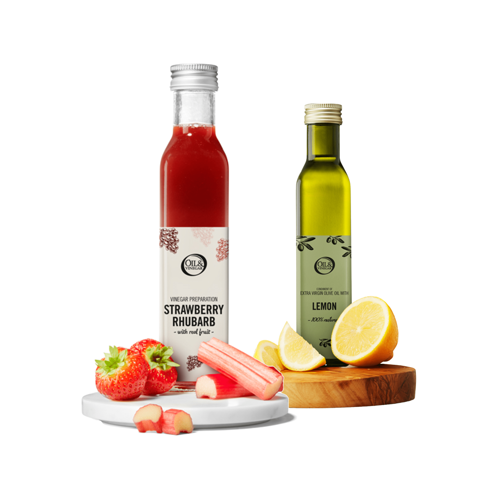 Aardbeien-rabarberazijn & Extra vierge olijfolie met citroen - 2x250ml