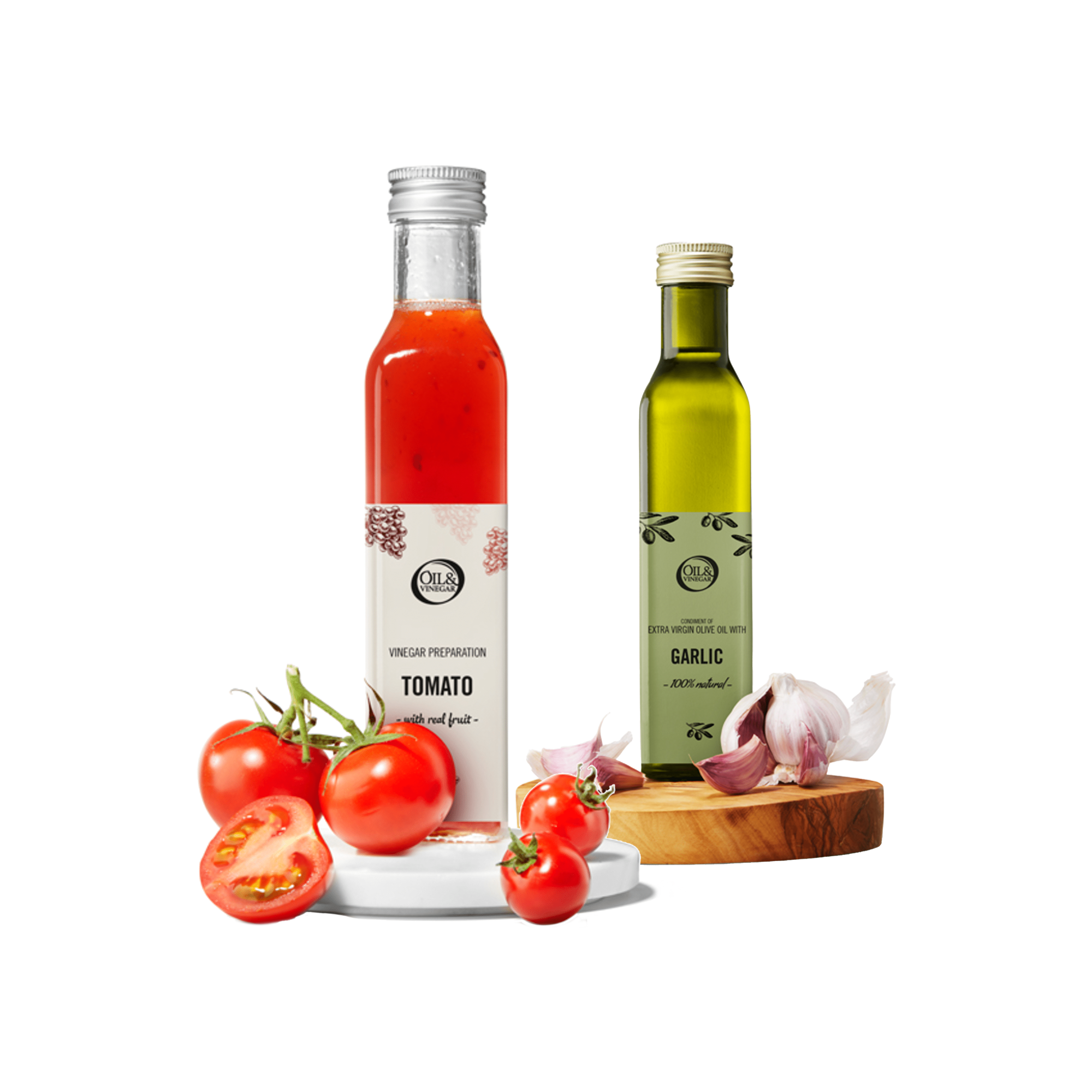 Tomatenazijn & Extra vierge olijfolie met knoflook - 2x250ml