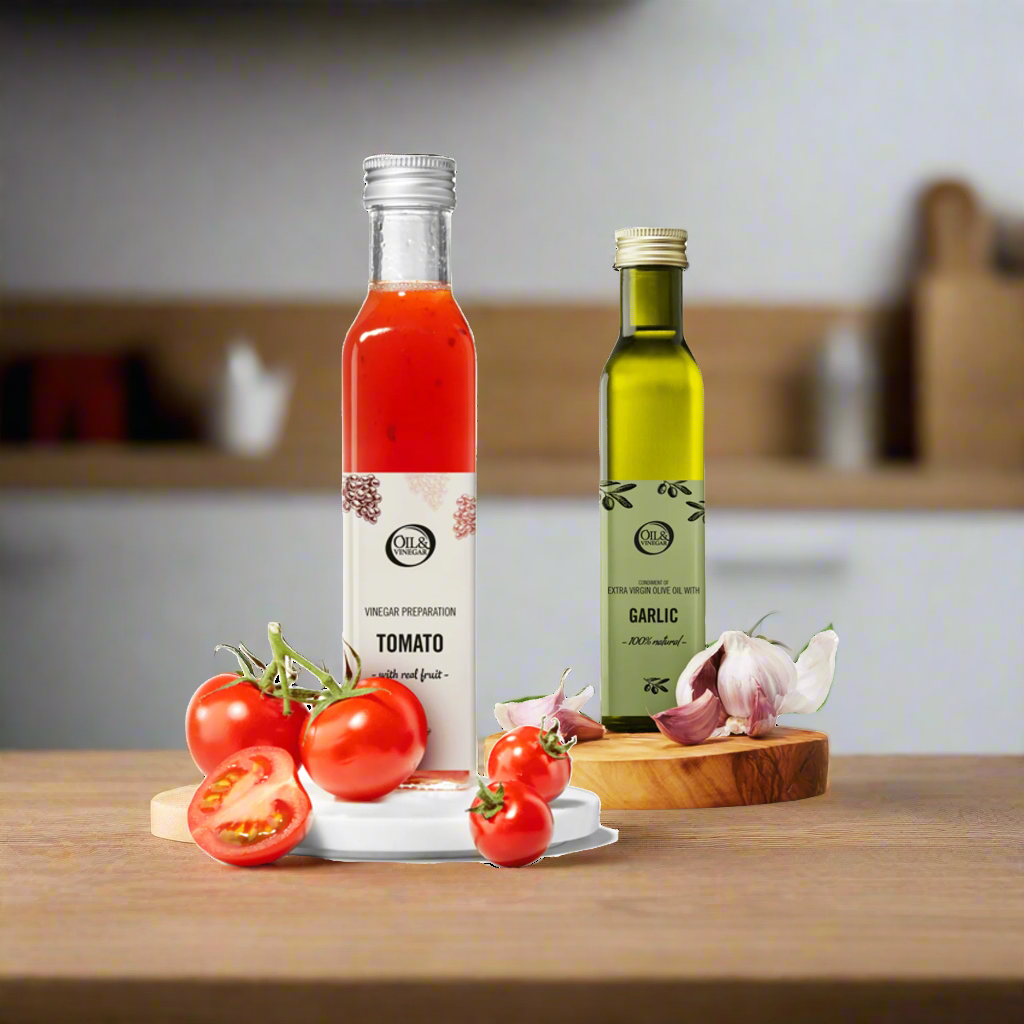 Tomatenazijn & Extra vierge olijfolie met knoflook - 2x250ml